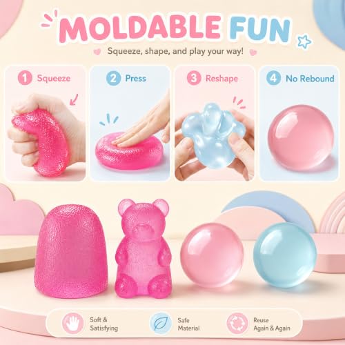 Zhgood Squishy Fidget Toys Bundle, 4 Pack Stress Relief Toys Set with Pink Bear, Pink Gumdrop & Coconut Squishies, Slow Rising Sensory Squeeze Toys for Kids Adults, Classroom Prizes Birthday Gifts - Image 3