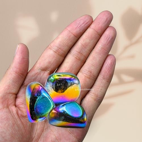 Image of Certified Titanium Aura Quartz Crystal Healing Tumbled Stone, Natural Polished Crystals for DIY Crafts, Manifestation, Meditation, Pooja Feng Shui and Reiki Healing (30 Grams)