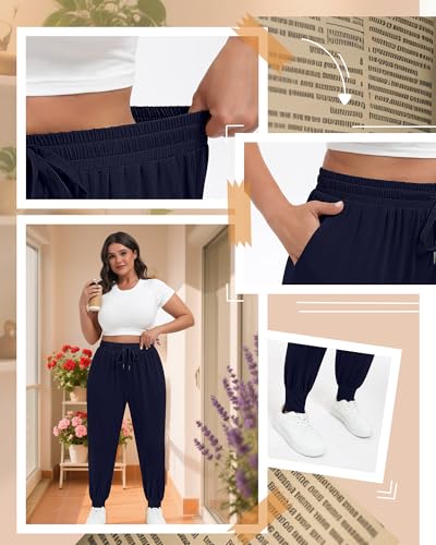 3Pack Women's Plus Size Sweatpants with Pockets Drawstring Elastic Waist Joggers Lounge Running Yoga Pants Trousers3