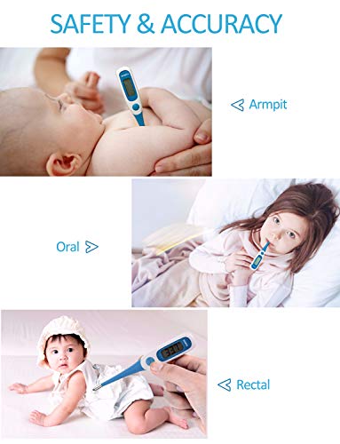 Digital Oral Thermometer for Adults, Thermometer for Fever, Memory Recall and Accurate Rectal Underarm Armpit Thermometer for Adults Babies Infants Pets, Flexible Waterproof Probe