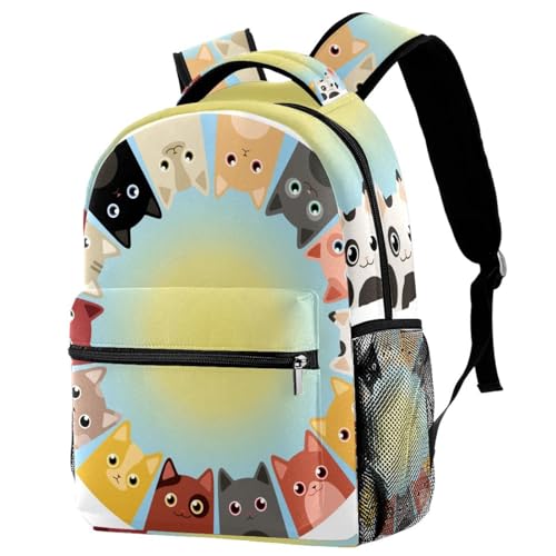 Sac à dos d'école confortable avec motif chat pour ados et collégiens