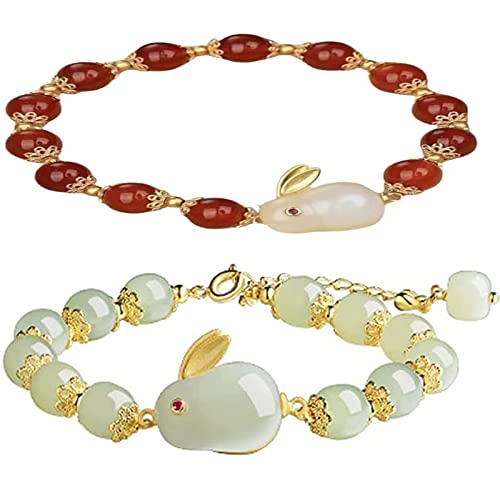 2023 Nouvel An Zodiaque Chanceux Lapin Tressé Strand Bracelets, Chinois Zodiac Animal Charme Imitation Jade Yutu Réglable Lien Corde Bracelets (Couleur mélangée) Cover