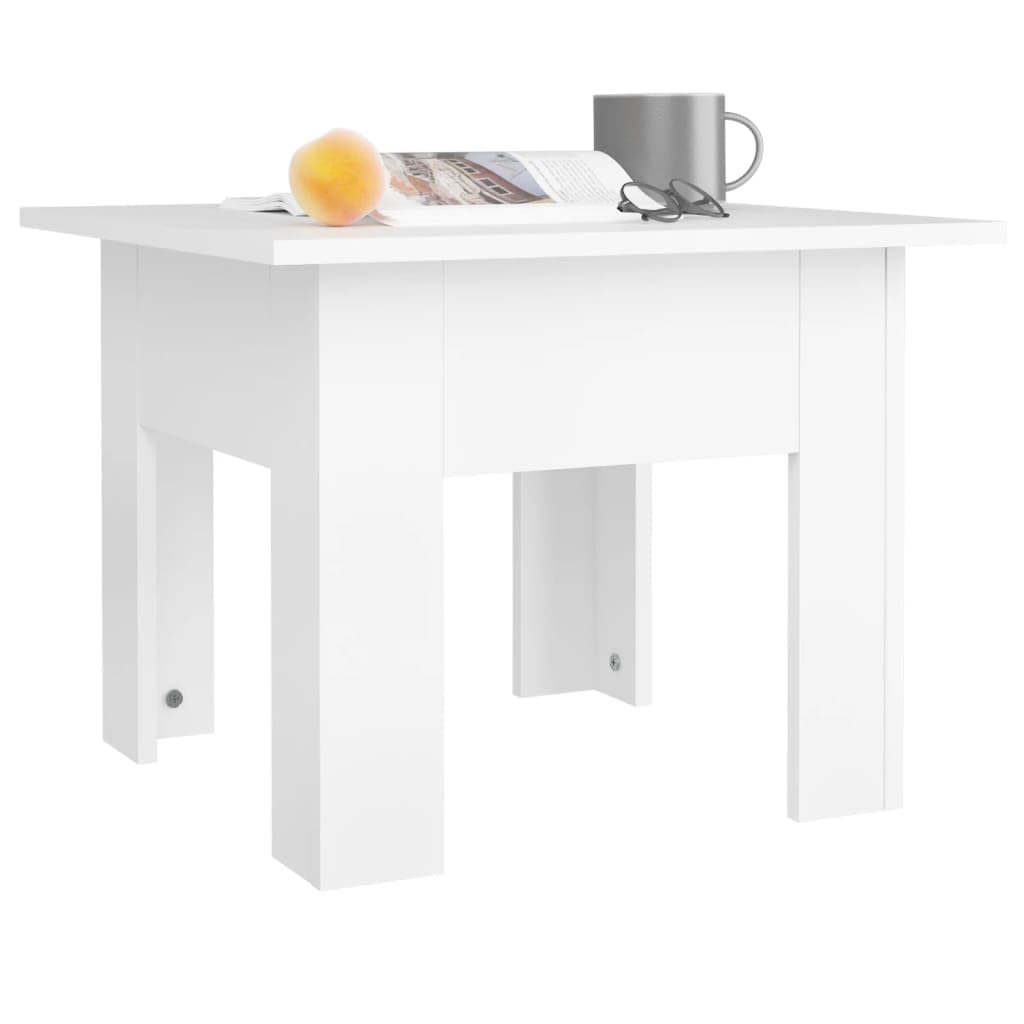 Mesa de centro blanca 55 x 55 x 42 cm, moderna mesa auxiliar de madera, mesa cuadrada de salón para bebidas, aperitivos y decoración, fácil de limpiar
