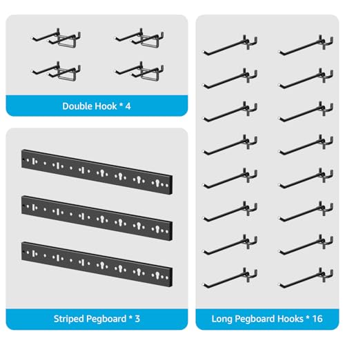 CCCEI-3-Modular-Pegboard-Strip-Storage-Metal-Peg-Slat-Wall-Mount-for-Garage-Basement-Garden-Laundry-Room-Organization-Flexible-Tool-Organizer-for-Rake-Shovels-Crafting-Gifts-for-Men-Black