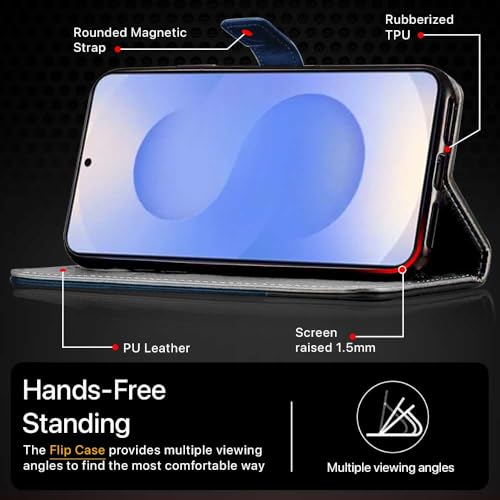 Image of FLIPPED Vegan Leather Flip Case Back Cover for Samsung Galaxy S25 Ultra 5G (Blue with Black)