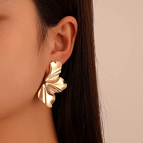 Gold Flower Earrings 14K Gold Plated Flower Dangle Drop Irregular Sparkling Dainty Earrings for Women Gift, Exaggerated Statement Earrings Punk Gold Jewelry3