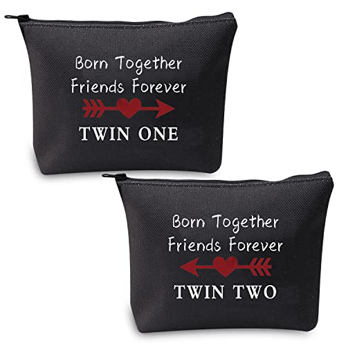 MBMSO Twin One Twin Two Bag Born Together Friends Forever Twins Gifts Travel Cosmetic Bag Twin Sister Gifts (Twin OneTwo black)