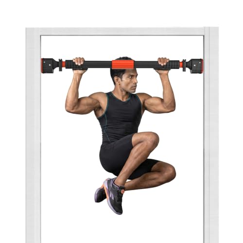 Image of Cockatoo Strong Pull-Up Bar For Kids & Adults |Anti-Skid Grip Pull Up Bar For Home | No Drill Installation Adjustable 72-110 Cms Upto 200 Kgs -Red