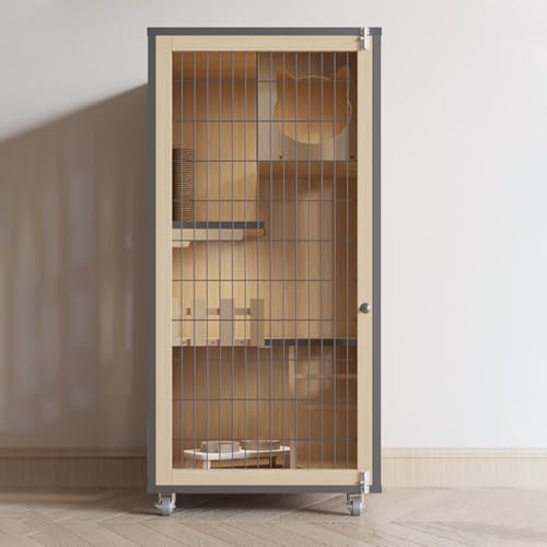 猫ケージ 大型 キャットケージ 多層 猫用キャビネット MumuElf 屋内猫囲い 木製バックボード付き 脱走防止 猫小屋 運動場 仔猫の育成場所 (120*60*60cm,A)