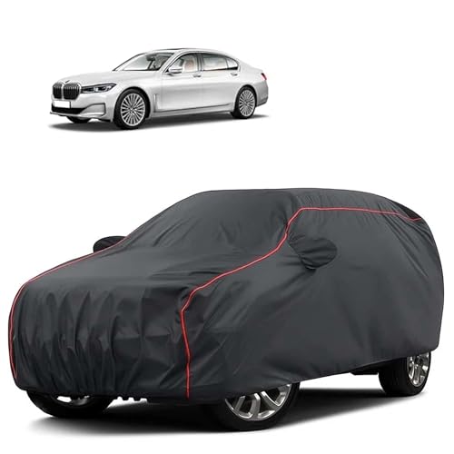 Image of Sulfar 100% Water Resistant Car Body Cover Compatible with Mirror for BMW 7 Series (Triple Stitched, Full Bottom Elastic, Dark Grey Tafetta with Red Piping)