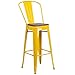 Flash Furniture Lily 30" High Yellow Metal Barstool with Back and Wood Seat