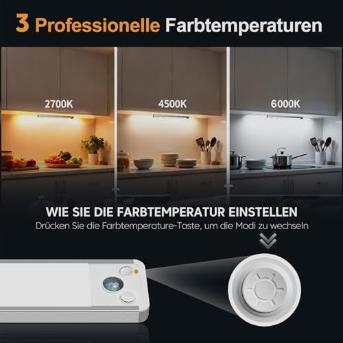 Schrankbeleuchtung Led Bewegungssensor 20CM, 3 Farben für Küche(3 Stück) – Ansicht 2