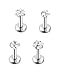 FIBO STEEL 316L Stainless Steel 4Pcs 16G 3mm CZ Inlaid Lip Rings Labret Monroe Nose Studs Helix Earring Piercing, 6mm Bar Length 4 Shapes