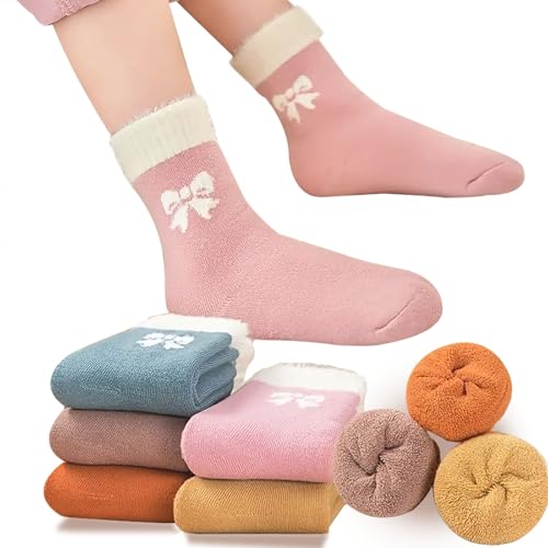 5Packs Girls Kids Toddler Winter Socks Non Slip Fuzzy Thick Thermal Cozy Fluffy Crew Cabin Soft Warm Socks