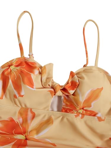 Image of Floerns Girl's Gingham Print Ruched Cut Out Knot Front One Piece Swimsuit