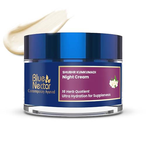 Blue Nectar Kumkumadi Night Cream Face Moisturizer for Women with Natural Almond & Saffron | Hydrating Moisturizer Face Cream for Night Time (16 Herbs, 50g)