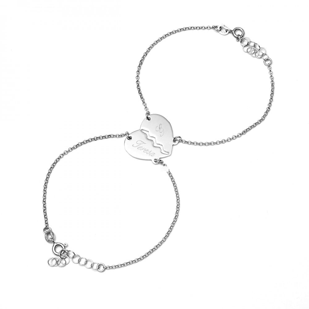 Bracciale Divisibile Uomo Donna Argento 925 Personalizzato con Cuore, Bracciali Donna, Braccialetto Argento, Bracciale personalizzabile divisibile, Misura Regolabile da 18 a 21 cm
