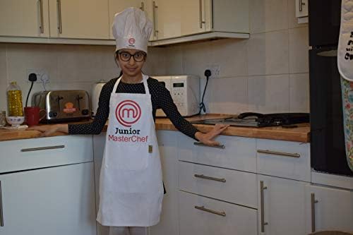 Sterling Smart® Junior Master Chef White colour Childrens Apron & Hat Set NOVELTY APRON,COOKING APRON,BAKEWARE APRON,BBQ APRON Junior Cooking Kitchen School Kids Children 4-7 Years