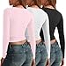 AUTOMET 3 Pack Womens Long Sleeve Shirts Fall Fashion Scoop Neck Crop Tops Basic Layer Slim Fit Y2K Clothes Black White Pink S