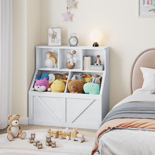 GarveeHome Kids Toy Storage Organizer, Kids Bookshelf and Toy Storage, Toddlers Bookshelf Toy Organizer for Kids Rooms Playroom Bedroom Nursery Daycare, Vintage White