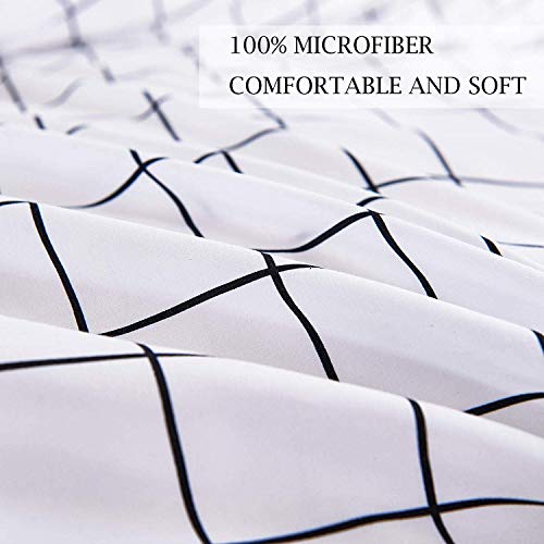 Twin Size Duvet Cover Set, White Plaid Microfiber Down Quilt Bedding Cover With Zip Ties, Farmhouse For Women Men Boys Girls Teen , 2 Piece - 68X90 Inch Xl Extra Long, Prepy College Dorm Grid Bed Sets #TOP1