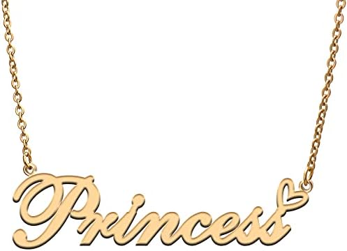 Princess Custom Personalized Name Necklace with Heart 18K Gold Plated Customized Name Necklace for Women Personal Fashion Necklace Best Gift for Girl Mother Daughter Friendship Christmas Birthday