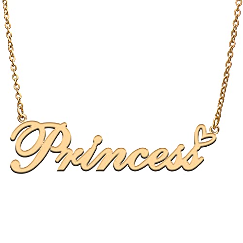 Princess Custom Personalized Name Necklace With Heart 18K Gold Plated Customized Name Necklace For Women Personal Fashion Necklace Best Gift For Girl Mother Daughter Friendship Christmas Birthday #TOP13