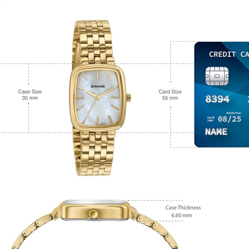 Image of Sonata Festive 2.0 Quartz Analog with Mother of Pearl Dial Gold Sheet Metal Strap Watch for Women - 87108YM01