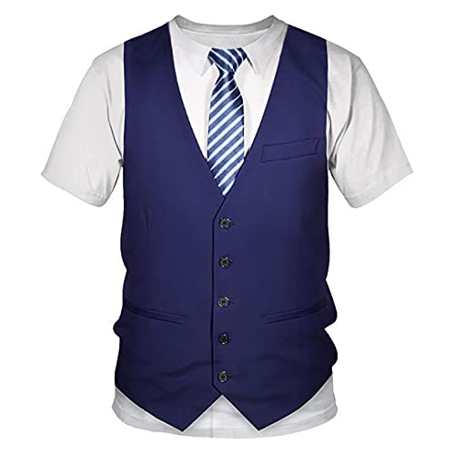 Men Funny Faux Fake Tuxedo Suit Shirt top with Vest and tie T-Shirt Short Sleeve T-Shirt