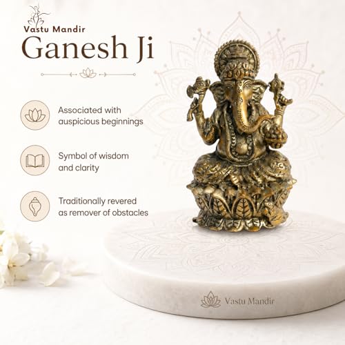Image of Brass Ganesha Idol, Vastu Remedy for Obstacle Removal (6 Inch, 630 g)