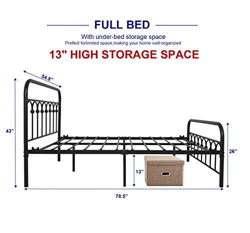 Tuseer Metal Bed Frame Full Size With Vintage Headboard And Footboard Platform Base Wrought Iron (Black) #TOP3