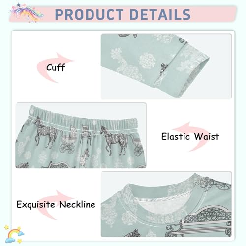 Pajama Sets Long Sleeve Horses Benches Vases Patterns Soft Comfy Sleepwear 2 Piece PJS 3-8T4
