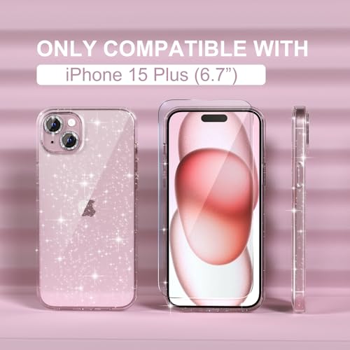 Choiche Compatible for iPhone 15 Plus Case Women Phone Case, Cute Bling Sparkly, Military Grade Drop Protection, 2 Diamond Camera Lens Covers, 2 Tempered Glass Protectors, 6.7 inch (Glitter Clear) by Choiche - Image 3