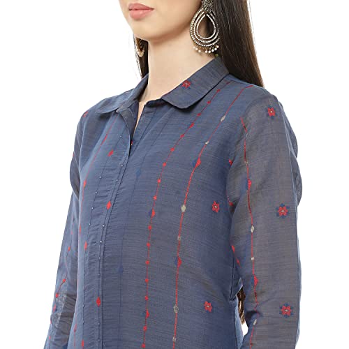 Image of Rangriti Indigo Art Silk A Line Kurta