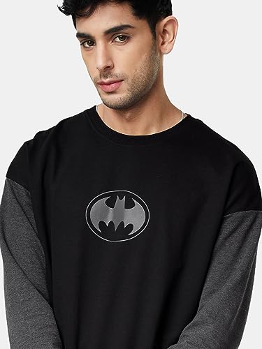 Image of The Souled Store| Official Batman: Gotham City Mens and Boys T-Shirts |Full Sleeve| Loose Fit Graphic Printed| 80% Cotton 20% Polyester Black Color Oversized Full Sleeve T-Shirts