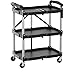 HIMIX Foldable Utility Carts with Wheels, 3-Tier Holds 240lbs Folding Rolling Cart with Fixed Rope, Collapsible Service Cart for Home, Office, Garage, and Warehouse - No Assembly Required