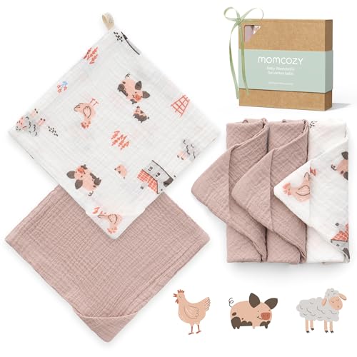 Image of Momcozy Soft & Absorbent Baby Washcloths - 4 Layer Design| Medium Thickness| Premium Cotton for Newborns' Skin-Great for Bathing, Wiping & on-The-go Use, Shower Gift and Essential(5 Pack, 10x10 inch)