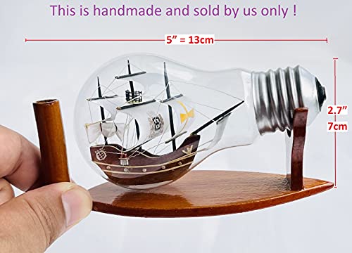 Vinacreations Santa Maria Ship In A Bottle Glass Nautical Decoration Christmas Home Display Collection Handmade Miniature Boat Model For Tabletop Watercraft Warship Historical Ocean Lamp-222 #TOP1