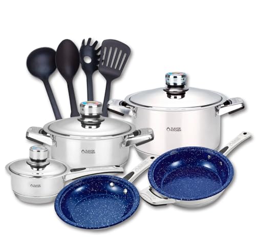 Catálogo de Bateria Flavor Stone - los preferidos. 45 Flavor Kitchen Batería de Cocina Profesional 12 Piezas - Acero Inoxidable Quirúrgico