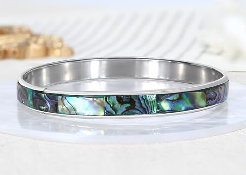 AeraVida Genuine Abalone Shell Warp Stainless Steel Link Bracelet | Abalone Shell Bracelet | Bangle Bracelets for Women | Bangle Bracelet Stainless Steel2
