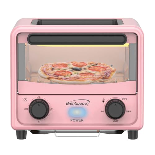 Brentwood 3 Liter Stainless Steel Mini Toaster Oven and Griddle with Timer Adjustable Temperature Removable Crumb Tray and Cool Touch Handle (Pink)