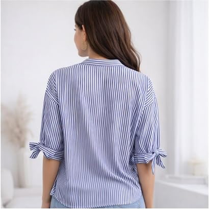 Image of Women Striped Cotton Top, Regular Fit, 3 /4 Sleeve, Casual Daily and Office Wear