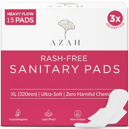 Image of AZAH Sanitary Pads for Women XL [Pack of 15] 100% Rash-Free sanitary napkins | 3x More Absorption, Cottony Soft and Dry Top Cover for heavy Flow | Toxin Free, Locks Odour, Leak-Proof