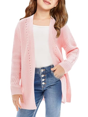 La Mejor Lista de Cárdigans para Niña los más solicitados. 42 Haloumoning - Cárdigans de gran tamaño para niñas de 5 a 14 años con dobladillo abierto a la moda, Rosado, 7-8 Años