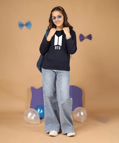 Image of KYDA KIDS Girls Cotton Hooded Sweatshirt | Regular Fit Full Sleeves Winter Wear Hoodies