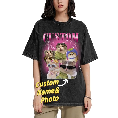 Eiennoai Maglietta Rap Bootleg Personalizzata per Fidanzato/Fidanzata, Magliette Vintage con Foto Personalizzate, Maglietta con Volto di Fidanzata Personalizzato