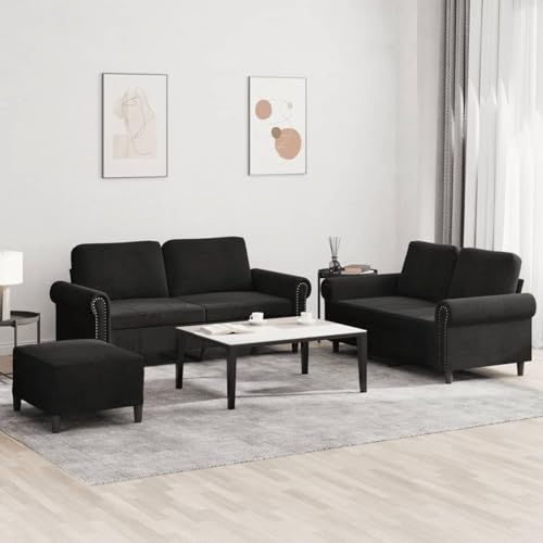 Homgoday Juego de sofás con Cojines 3 Piezas Terciopelo Negro Muebles Jardín Exterior para Exterior Jardín Terraza Patio