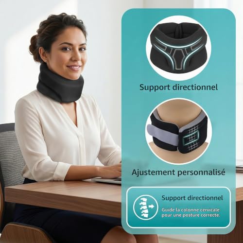 Culinavog Collier Cervical, Minerve Cervicale, Collier Cervical en Mousse pour Douleurs Cou, Orthèse Cervicale Confortable & Ajustable Minerve Cou Réglable pour Travailler Soulage Douleur Pression (L) – vue 5