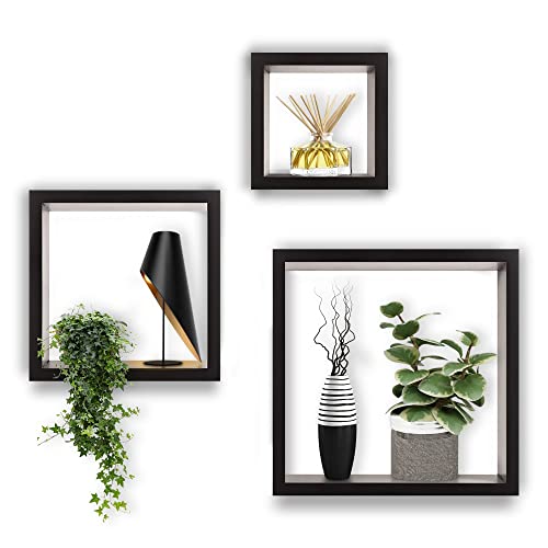 Halter Square Wood Shelves, Floating Wall Shelves For Bathroom, Bedroom, Living Room, And Kitchen, Wooden Office Shelves, Floating Shelf For Wall Storage, Wall Mounted Floating Shelf, Brown, Set Of 3 #TOP7