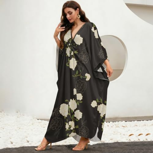 Image of MAKABO Kaftan Dresses for Women, V Neck Moo Moos Colorful Print Cover Ups Caftan Beach Dresses for Swimwear
